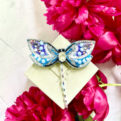 Blue Dragonfly Beaded Brooch, Handmade Embroidered Accessory, Pin Insect Brooch, Dragonfly Brooch, Beads Jewelry
