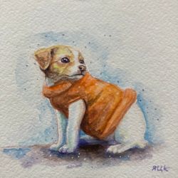 Puppy Watercolor Painting, Original Dog Painting, Baby Animal Painting, Cottagecore Decor, Puppy Art, Winter Animals Art