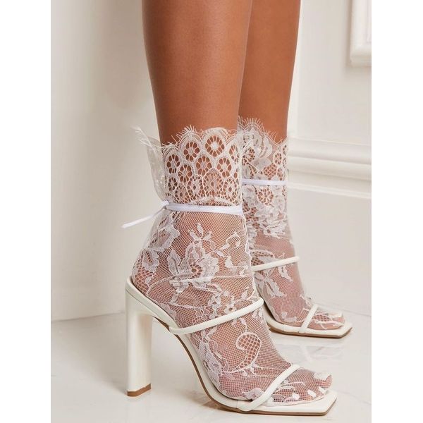 Lace Socks for Women Ribbon Mesh Flowers Sheer Socks Fashion white bridal.jpg
