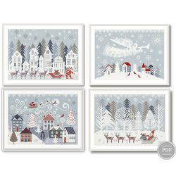 Christmas Cross Stitch Pattern Set 4 Sampler Christmas Deer Christmas Angel Christmas Forest Santa Claus 248-A