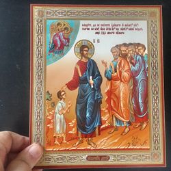 Christ blessing the Children | Gold and silver foiled icon | Inspirational Icon Decor| Size: 8 3/4"x7 1/4"