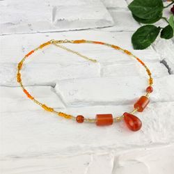 Natural orange carnelian choker necklace, dainty jewelry for her.