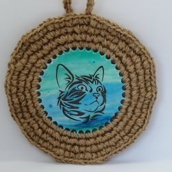 cat lover gift, wall hanging, jute art