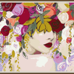 Art Women - Flowers - 004 / Cross Stitch pattern PDF