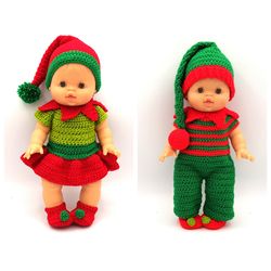 christmas crochet doll clothes pattern. crochet pattern for elf dress, overall, hat and boots for paola reina gordi doll