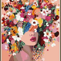 art women - flowers - 008 / cross stitch pattern pdf / digital instant download