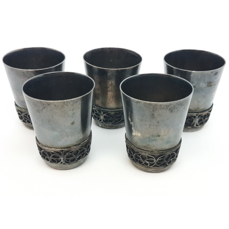 3 Vintage RUSSIAN VODKA SHOT GLASS SET 5pcs with filigree ornament USSR 1974.jpg