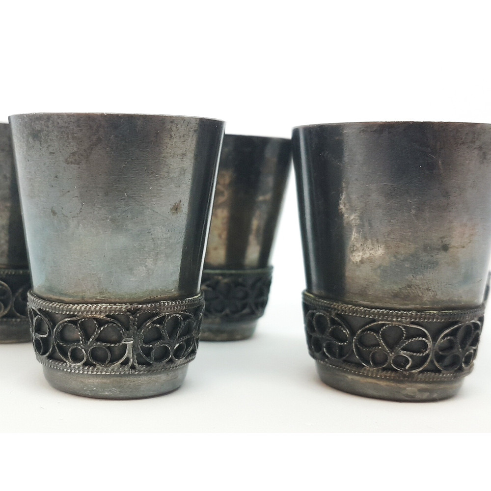 4 Vintage RUSSIAN VODKA SHOT GLASS SET 5pcs with filigree ornament USSR 1974.jpg