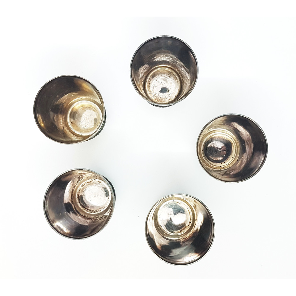 5 Vintage RUSSIAN VODKA SHOT GLASS SET 5pcs with filigree ornament USSR 1974.jpg