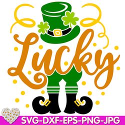 St Patricks Day Lucky Green Shamrock Lucky with Leprechaun Hat digital design Cricut svg dxf eps png ipg pdf, cut file