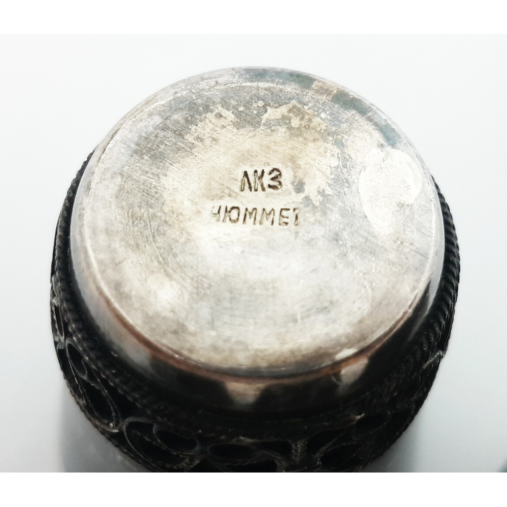 8 Vintage RUSSIAN VODKA SHOT GLASS SET 5pcs with filigree ornament USSR 1974.jpg