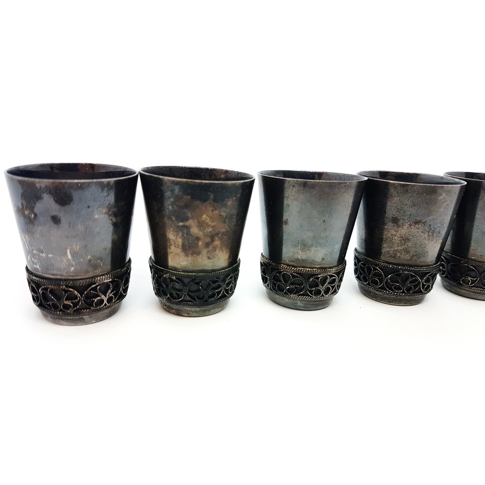 10 Vintage RUSSIAN VODKA SHOT GLASS SET 5pcs with filigree ornament USSR 1974.jpg