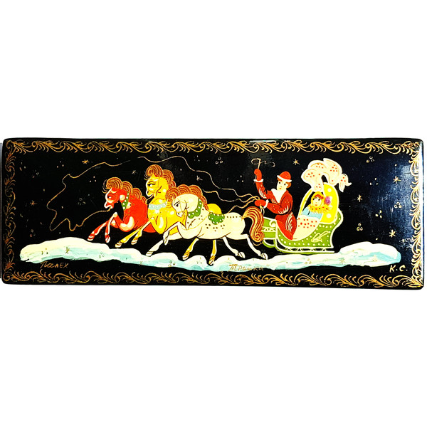 1 Vintage Russian PALEKH Lacquer Box RUSSKAYA TROYKA Hand Painted Signed USSR 1970s.jpg