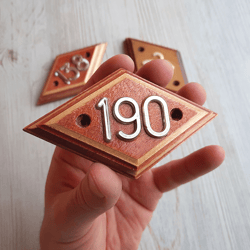 Wooden rhomb address number plate 190 - Soviet apartment door number sign vintage