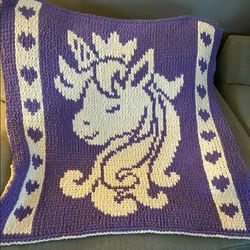 Loop yarn Finger knitted Unicorn blanket pattern PDF Download