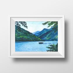 Mountain lake Watercolor landscape Digital file for printing Poster A2 Copy of the author's painting