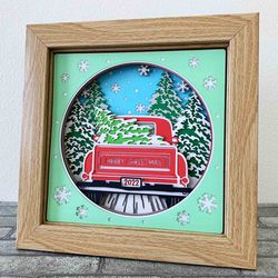 3D Rustic Truck Christmas Shadow Box SVG/ Red Christmas Truck 3D SVG/ Farmhouse Rustic Truck/ For Cricut/ For Silhouette
