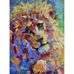 Lion Painting Wild Animal Original Art Oil Impasto Artwork Impressionism Wall Art by Natalya Savenkova