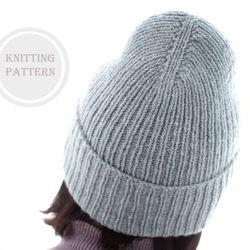 Beanie hat knit with an elongated crown tutorial - Easy beanie knitting pattern for  Beginner - Knitting hat  for Womens