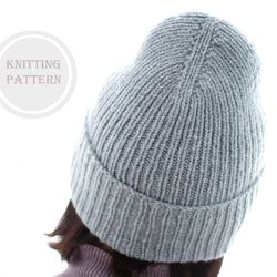 beanie hat knit with an elongated crown tutorial - easy beanie knitting pattern for beginner - knitting hat for womens