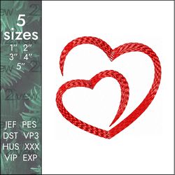 Hearts Embroidery Design, Valentine's Day love designs, 5 sizes