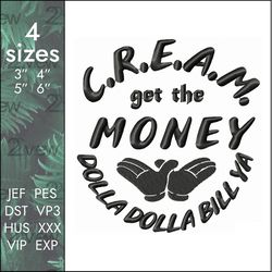 wu-tang hands embroidery design, cream rap, 4 sizes