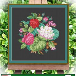 Vintage Cross Stitch Scheme Lilies and roses