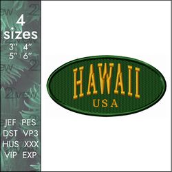 Hawaii Embroidery Design, american designs. 4 sizes