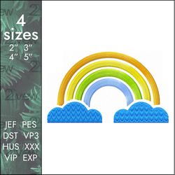 Rainbow Embroidery Design, clouds kid designs, 4 sizes