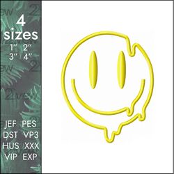 dripping smiley embroidery design, face smiling, 4 sizes