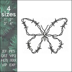Butterfly Embroidery Design, barbed wire designs, 4 sizes