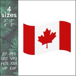 Canadian flag Embroidery Design, Canada waving flag, 4 sizes
