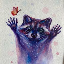 Raccoon Painting Print, A4 Print Of Raccoon Watercolor, Woodland Print, Nursery Room Decor, Animal Print Walll Art