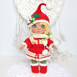 Christmas doll winter clothes Baby girl gift Handmade interior doll Personalized New Year gift for child