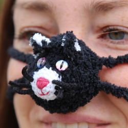 Nose warmer black cat face mask. Gifts for cat lovers.