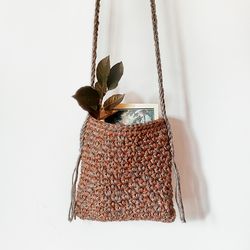 Grey, Dark pink, Multi-colored, Handbag on a long knitted strap, Crochet handbag, Jute handbag, Handmade bag