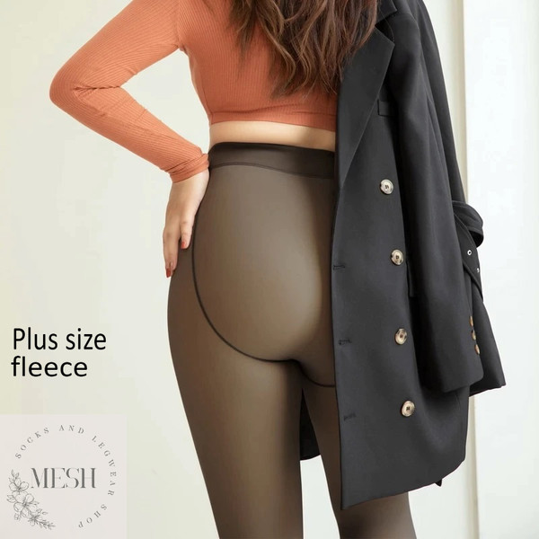Plus Size Translucent Fleece Tights Womens Leggings Sheer Fa - Inspire  Uplift