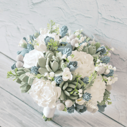 Wedding bouquet , Dusty blue wedding bouquet , Sage green bouquet , Succulent bouquet , White peony bouquet , Keepsake s