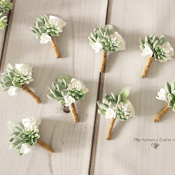 Wedding Boutonniere Rustic Groom Boutonniere Succulent boutonniere Ivory rose boutonniere Groom pin
