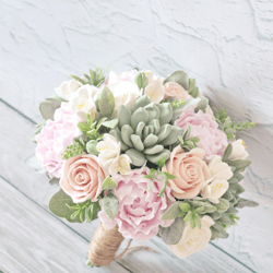 Blush pink wedding bouquet, Pink peony bouquet, Succulent bouquet, Woodland bouquet, Eucalyptus bouquet, Artificial brid