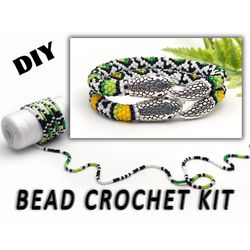 Green and Yellow snake bracelet kit, Snake bracelet kit, Bead crochet kit, DIY jewelry kit, DIY kit bracelet
