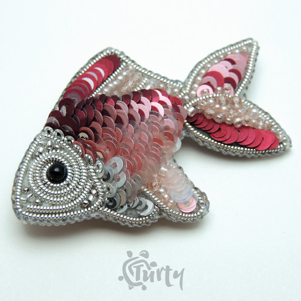 Handmade brooch fish embroidery burgundy color fish 1.jpg