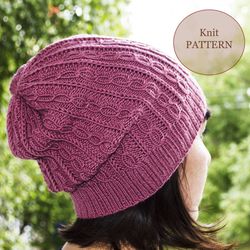 Loose knit hat - Cable beanie with elongated top - Cable knit  hat  tutorial -Slouchy hat pattern - Beanie knit pattern