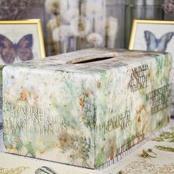 Encaustic Wildflowers Meadow Collage with Golden Letters on the Wooden Rectangular Tissue Box Cover