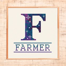 Letter F cross stitch pattern Monogram cross stitch Family name cross stitch Galaxy Wedding cross stitch Customizable