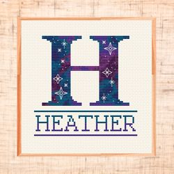 Letter H cross stitch pattern Monogram cross stitch Family name cross stitch Galaxy Wedding cross stitch Customizable