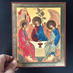The Holy Trinity by Andrei Rublev | Gold foiled icon | Inspirational Icon Decor| Size: 8 3/4"x7 1/4"