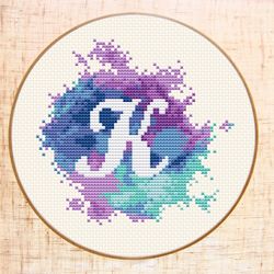 Letter K cross stitch pattern Modern cross stitch Watercolor xstitch Monogram embroidery Baby name cross stitch PDF