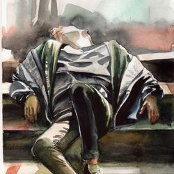 original watercolor painting young man painting male art male wall art contemporary art watercolor aesthetic painting