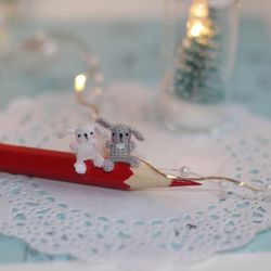 Christmas miniatures bunny figurines micro crochet animals dollhouse christmas decor cute gift for mom tiny figurines